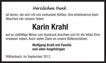 Traueranzeige von Karin Krahl von Pegnitz-Zeitung